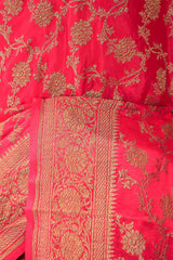 Pink Handloom Crepe Saree with Gold Zari Floral Work