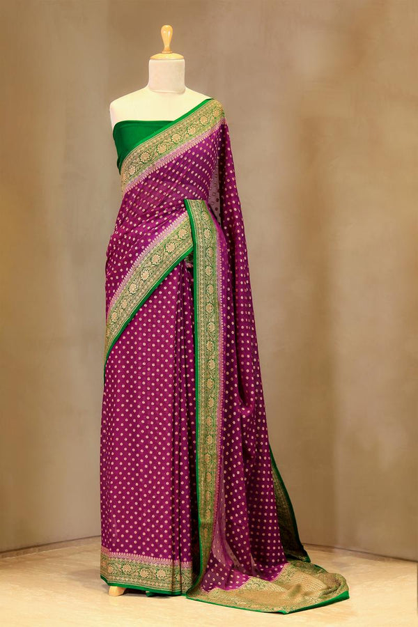 Deep Purple saree, Georgette saree, khaddi saree, Banarasi saree, party wear, wedding Saree