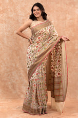 Pastel Cream Woven Banarasi Cotton Saree - Chinaya Banaras