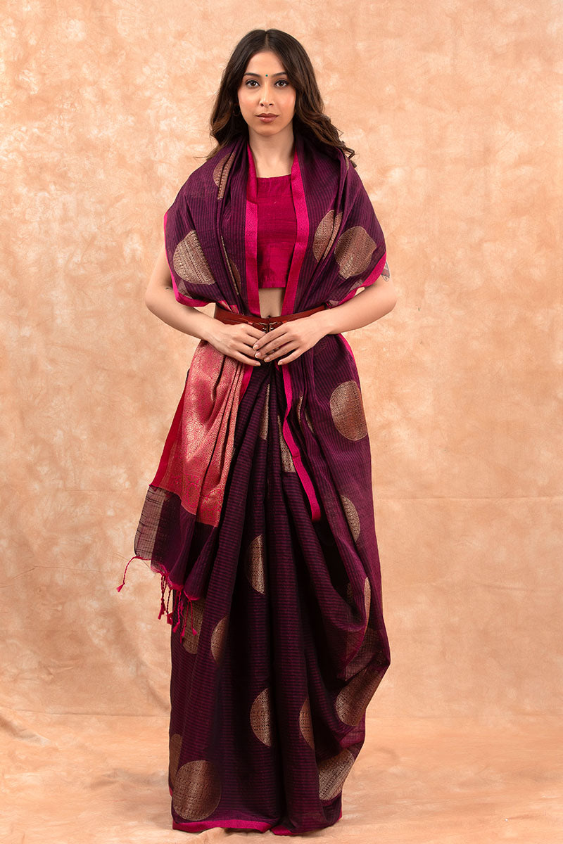 Tyrian Purple Cotton Banarasi Saree | Chinaya Banaras