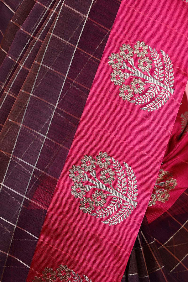 Deep Purple Woven Banarasi Cotton Saree - Chinaya Banaras