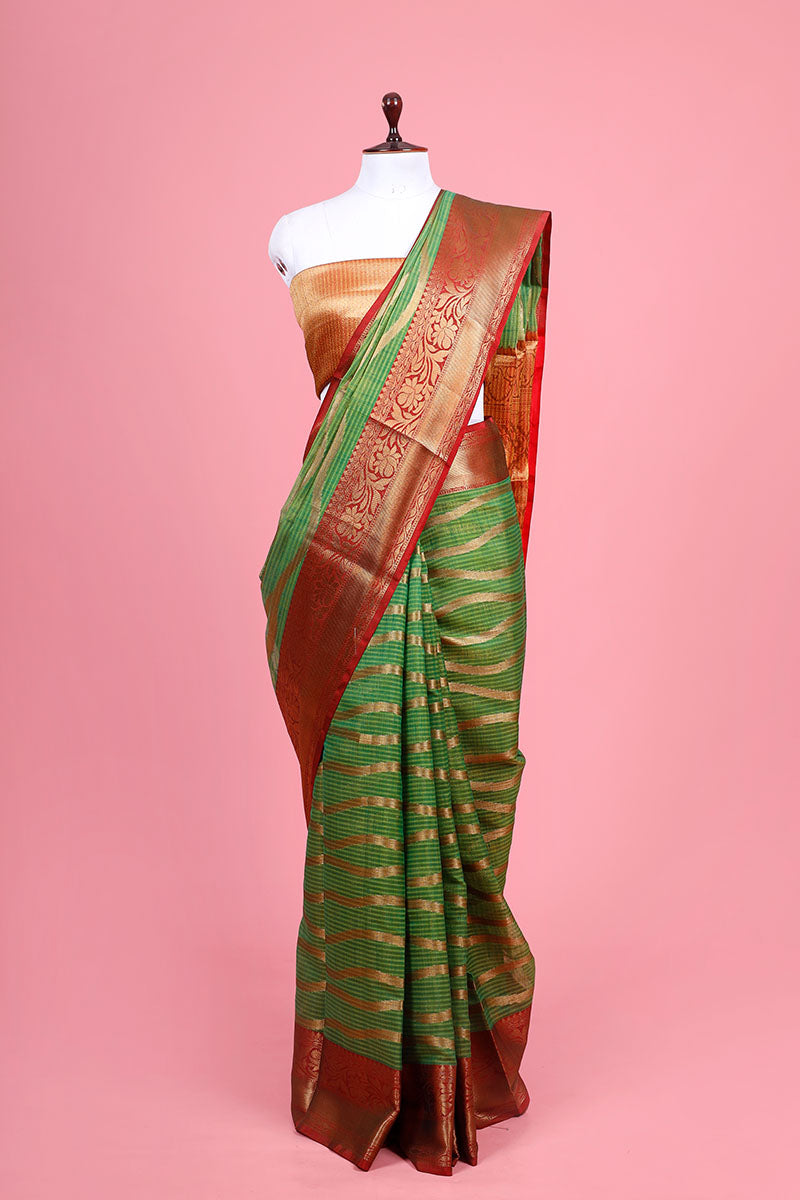 Striped Woven Banarasi Cotton Saree By Chinaya Banaras