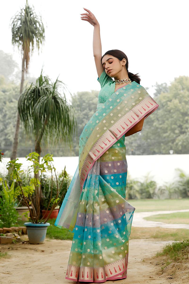 Multicolor Paithani Cotton Banarasi Saree