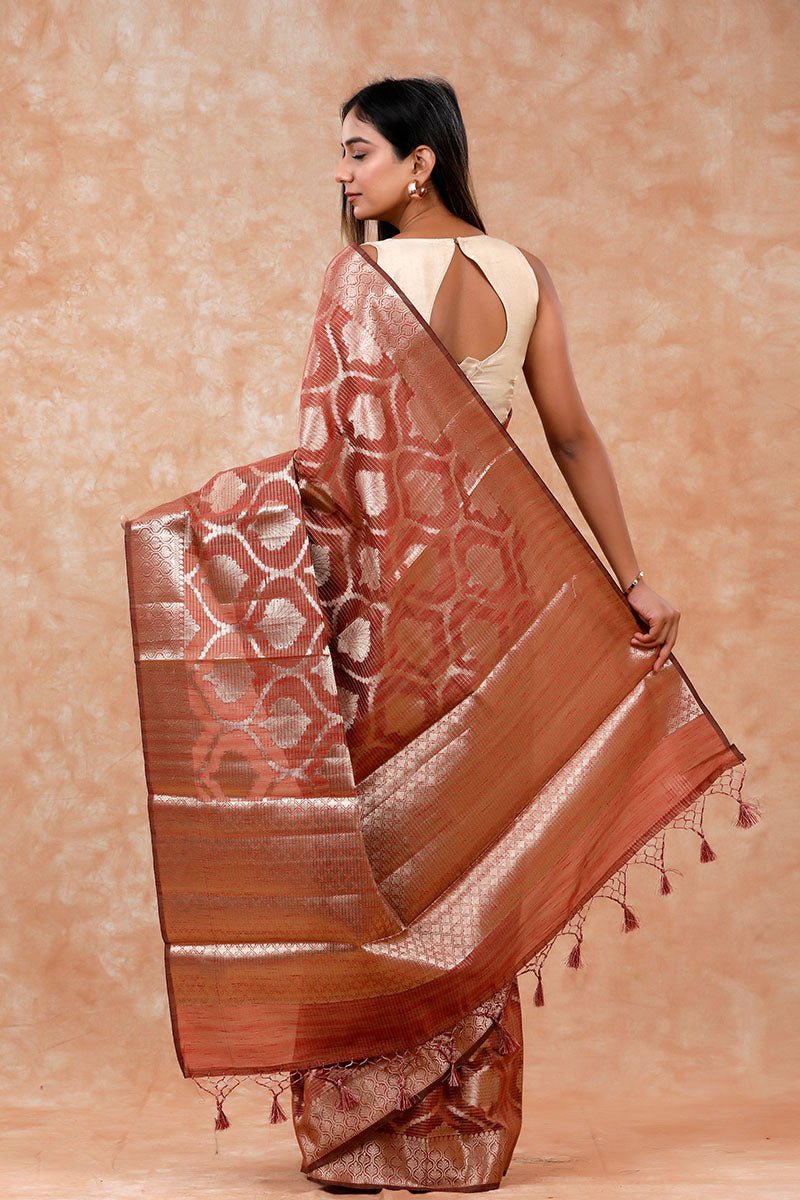 Rust Brown Ethnic Cotton Banarasi Saree