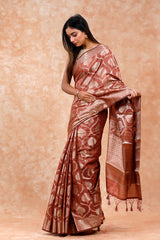 Rust Brown Ethnic Cotton Banarasi Saree