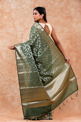 Bottle Green Ethnic Cotton Banarasi Saree