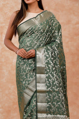 Bottle Green Ethnic Cotton Banarasi Saree