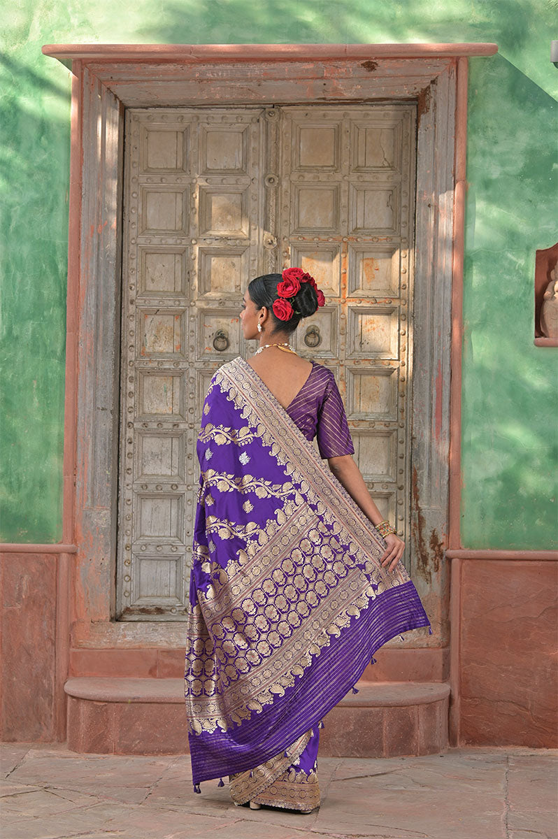 Indigo Purple Handloom Banarasi Silk Saree