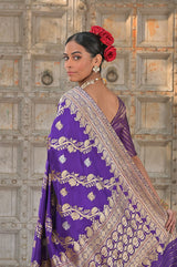 Indigo Purple Handloom Banarasi Silk Saree