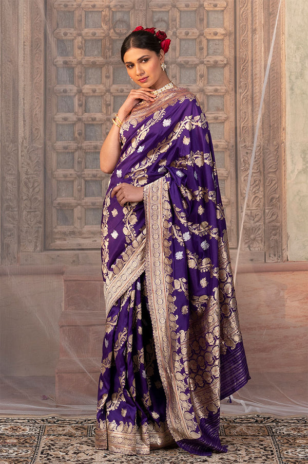 Buy Purple Handloom Banarasi Silk Saree Online