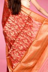 Orange Red Floral Jaal Cotton Banarasi Saree