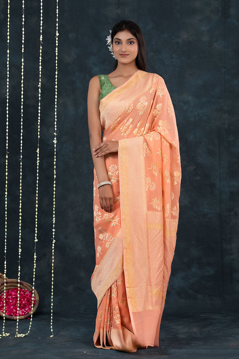 Handwoven Georgette Khaddi Silk Saree - Chinaya Banaras