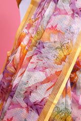 Multicolored Floral Printed Kota Doria Saree