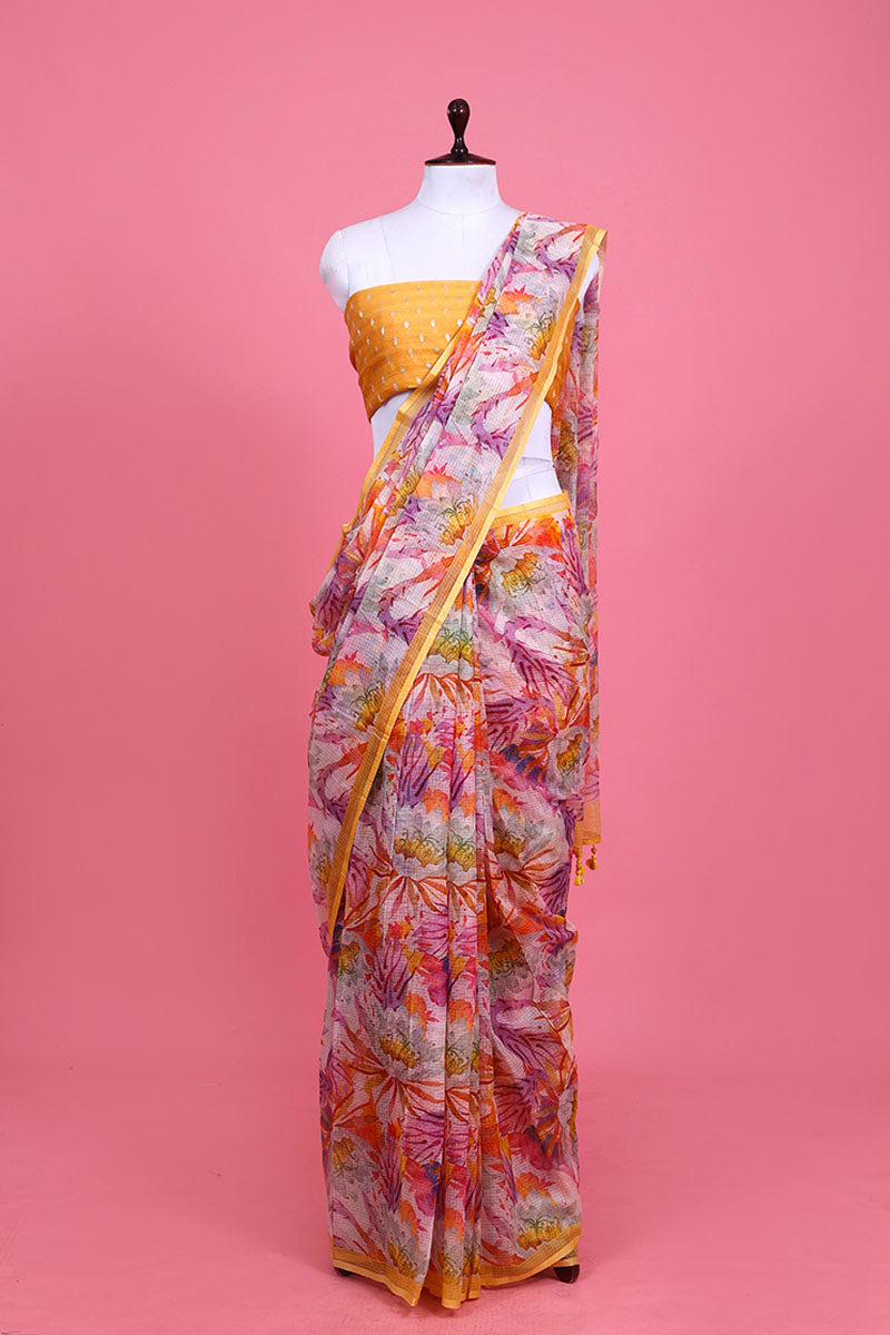 Floral Printed Kota Doria Saree By Chinaya Banaras