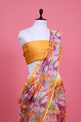 Multicolored Floral Printed Kota Doria Saree