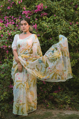 Ishita Debnath in Powder Blue Floral Printed Kota Doria Saree