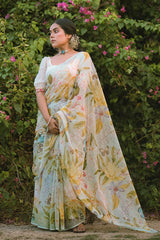 Ishita Debnath in Powder Blue Floral Printed Kota Doria Saree