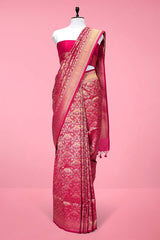 Pink Floral Woven Soft Silk Saree