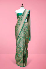 Green Floral Woven Soft Silk Saree