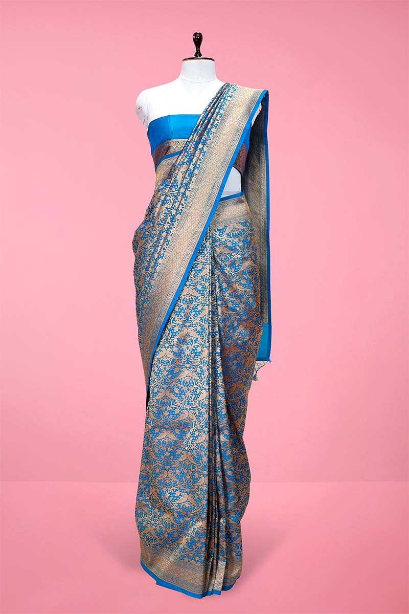 Blue Floral Woven Soft Silk Saree