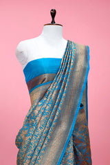 Silk saree, Semi silk saree, Teal blue Saree, Party wear saree