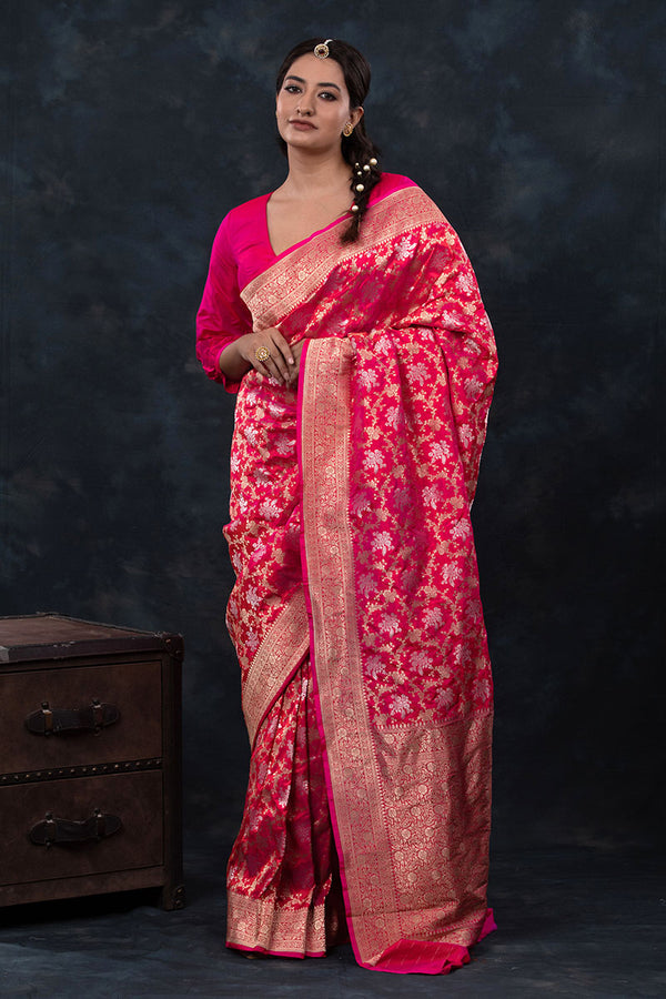 Buy Pink Handloom Pure Banarasi Silk Sarees Online