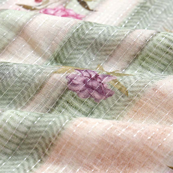 Buy Green Floral Printed Linen Fabric