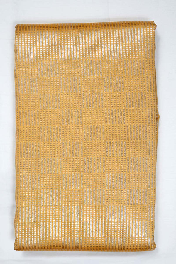 Gold Yellow Geometrical Woven Mulberry Silk Fabric - Chinaya Banaras