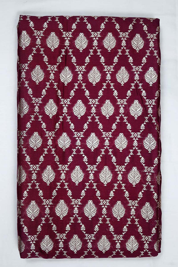 Wine Ethnic Woven Mulberry Silk Fabric - Chinaya Banaras