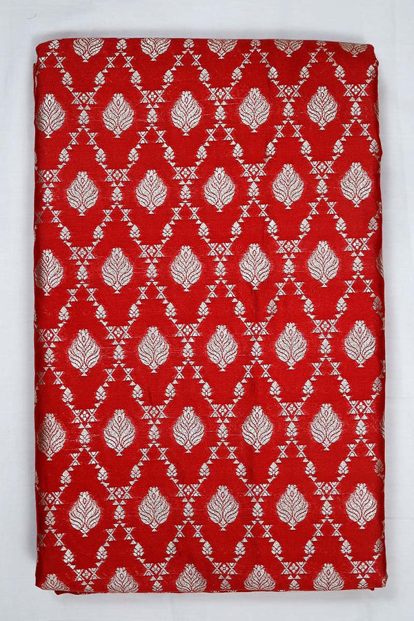 True Red Ethnic Woven Mulberry Silk Fabric - Chinaya Banaras