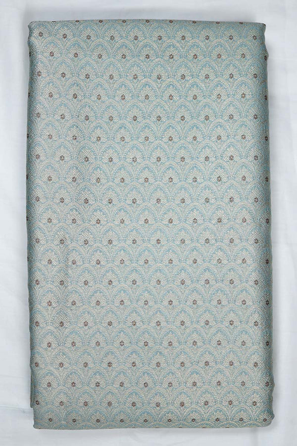 Powder Blue Ethnic Woven Mulberry Silk Fabric - Chinaya Banaras