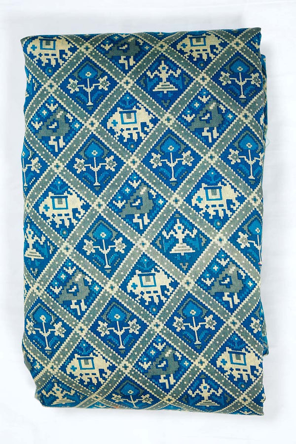 Sky Blue Patola Printed Chanderi Silk Fabric - Chinaya Banaras