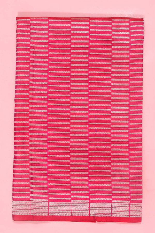 Fucsia Pink Geometrical Banarasi Katan Silk Fabric