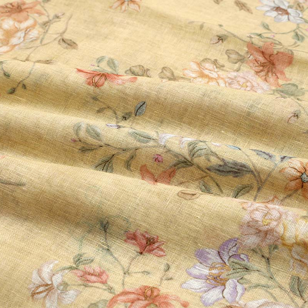 Buy Yellow Floral Printed Linen Fabric