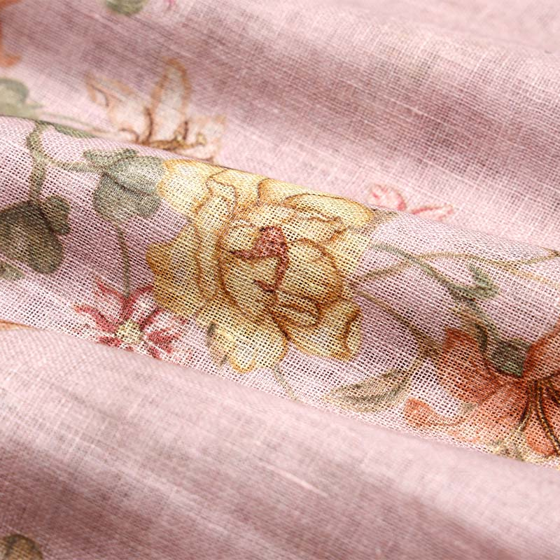 Buy Mauve Floral Printed Linen Fabric