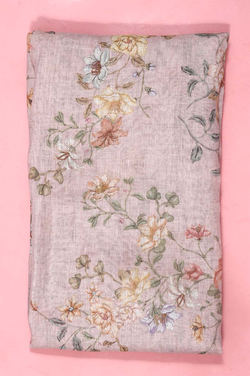 Mauve Floral Printed Linen Fabric