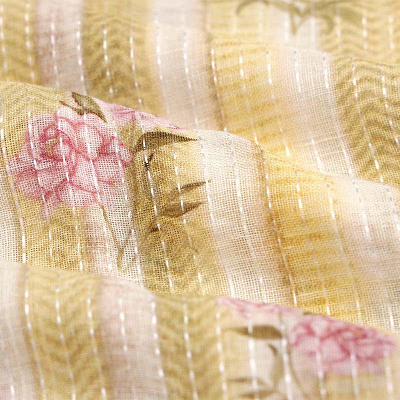 Buy Yellow Floral Printed Linen Fabric 