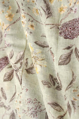 Sage Green Floral Printed Linen Fabric