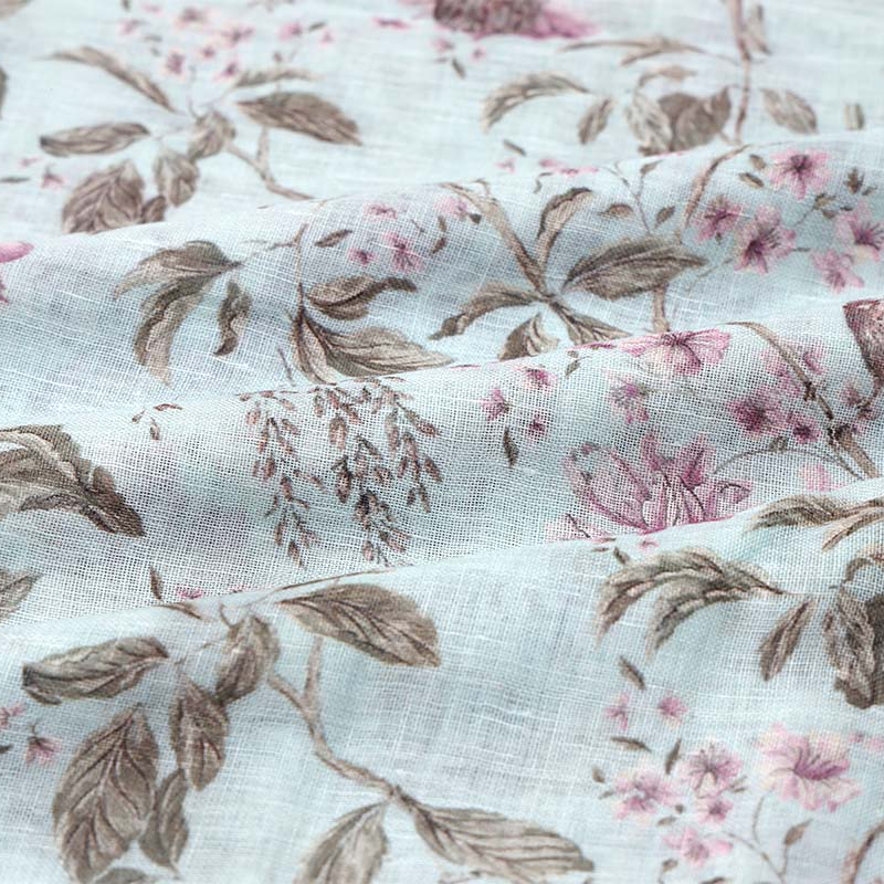 Buy Blue Floral Printed Linen Fabric 