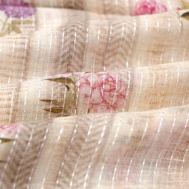 Buy Light Brown Floral Printed Linen Fabric