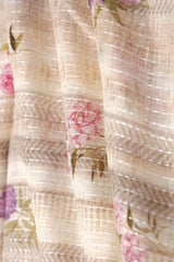 Beige Floral Printed Linen Fabric