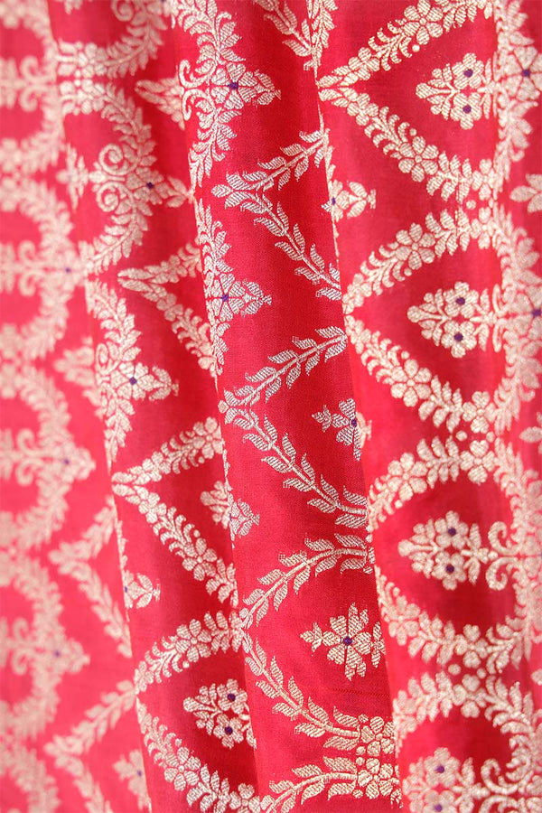 Crimson Red Handloom Banarasi Katan Silk Fabric