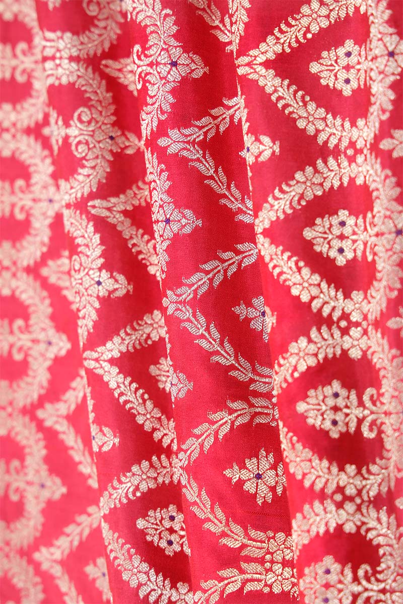 Crimson Red Handloom Banarasi Katan Silk Fabric