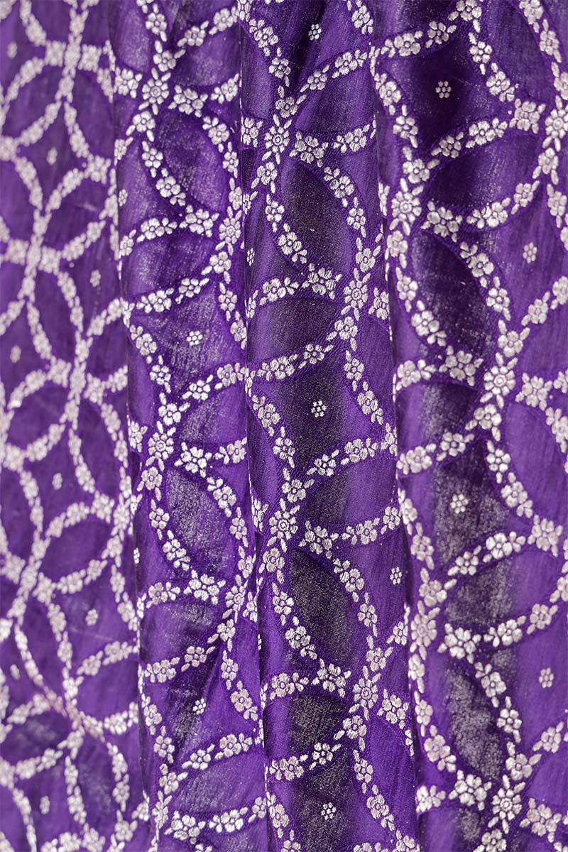 Purple Handloom Banarasi Satin Silk Fabric