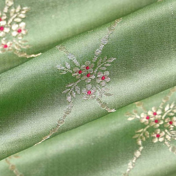 Sage Green Handloom Satin Banarasi Fabric