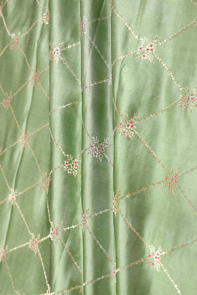 Sage Green Handloom  Satin Silk Fabric