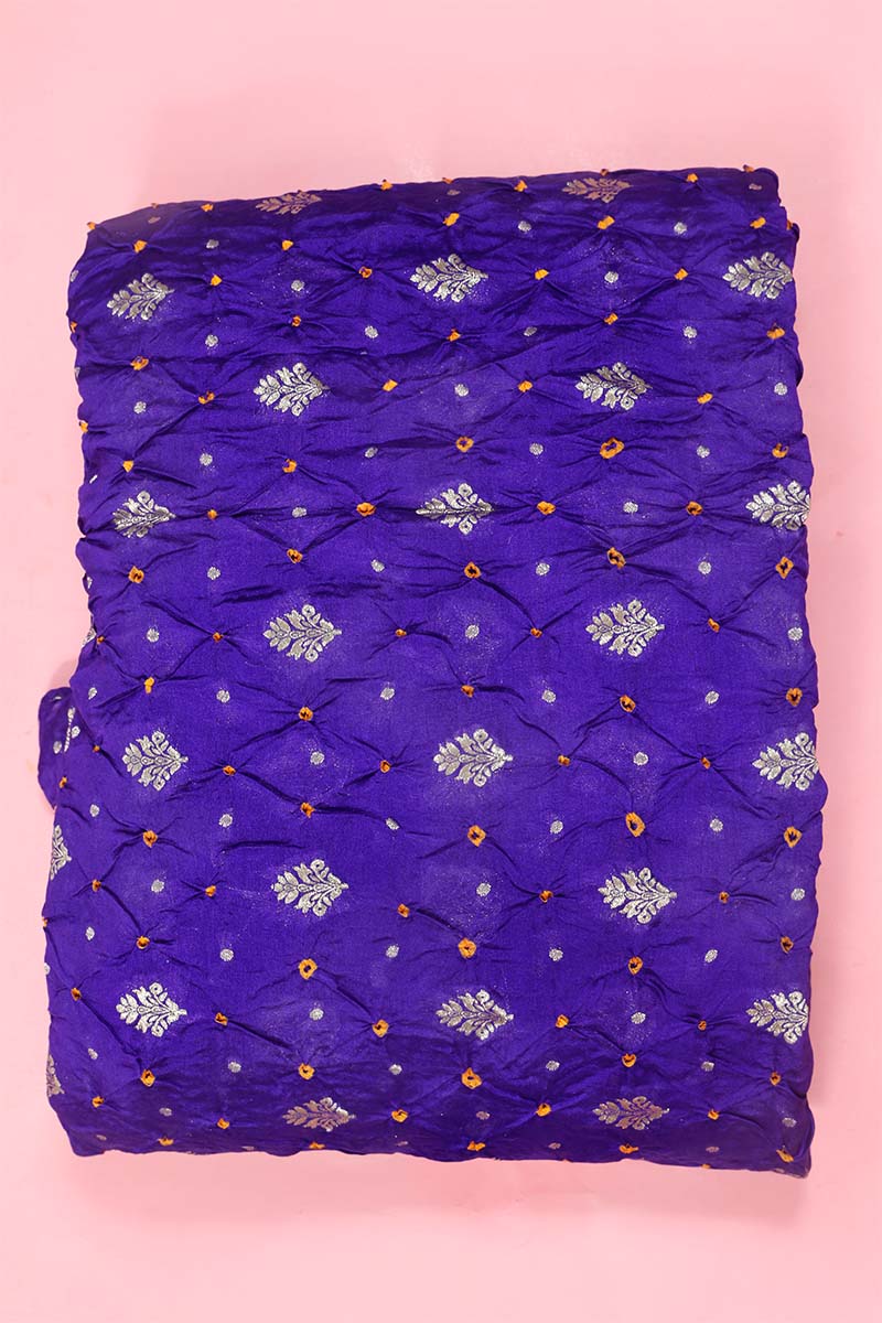 Purple Bandhni Handloom Banarasi Silk Fabric