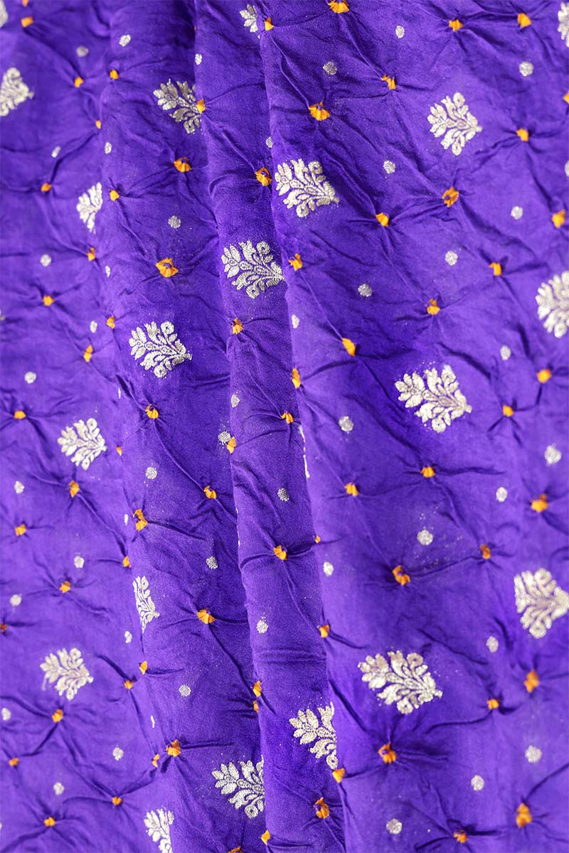 Purple Bandhni Handloom Banarasi Silk Fabric