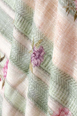 Light Green Floral Printed Linen Fabric