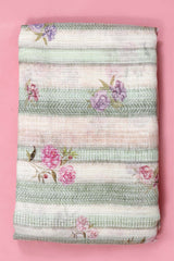 Light Green Floral Printed Linen Fabric